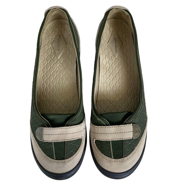 Lands End Flats Loafers Womens 9B Tan/Forest Green Leather Slip On Comfort Shoes - Picture 7 of 13